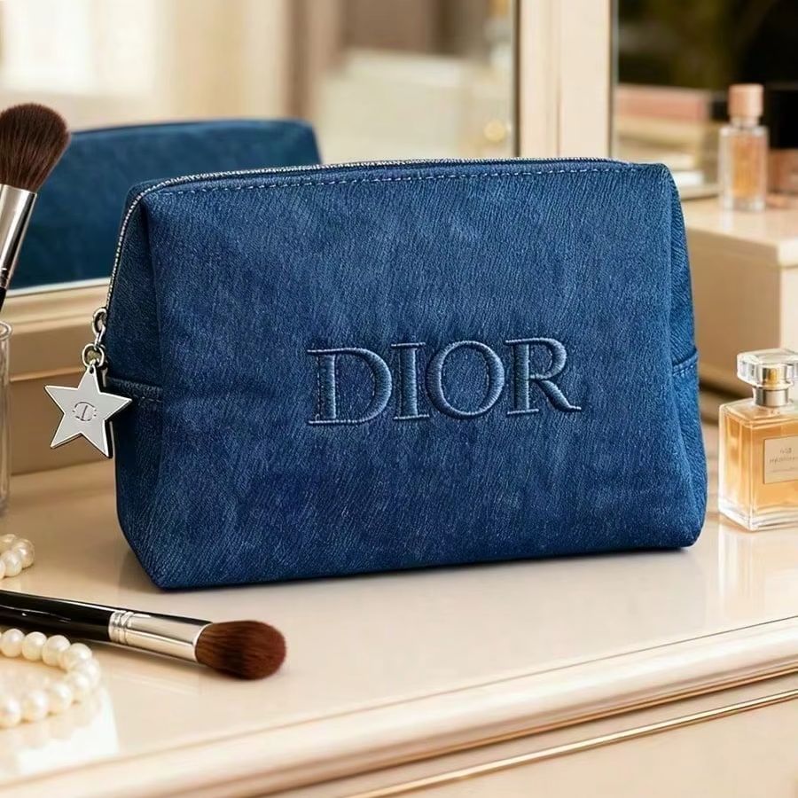 Women Bags Dior - Dior Dark Denim Cosmetiktas met geborduurd