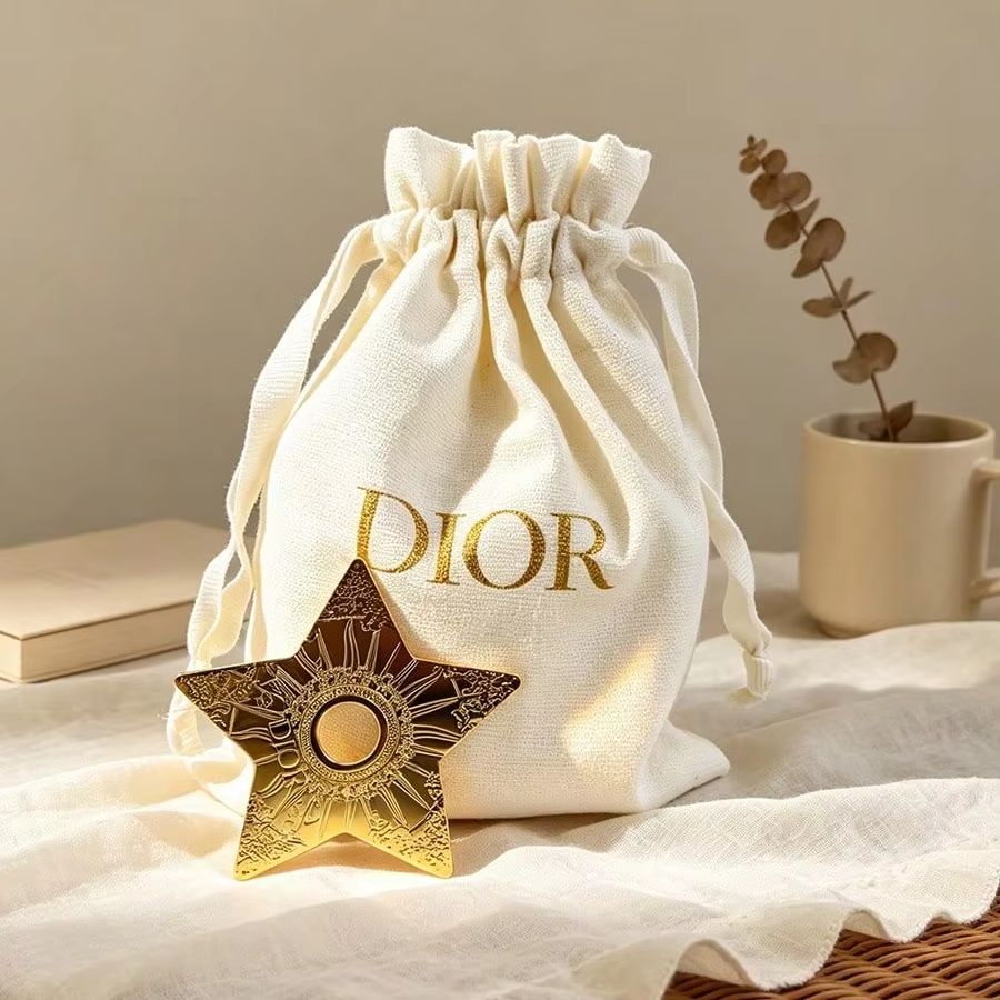 Women Bags Dior - Dior Off-White Canvas Trekkoordzakje Sterdecoratie Cosmetiktas